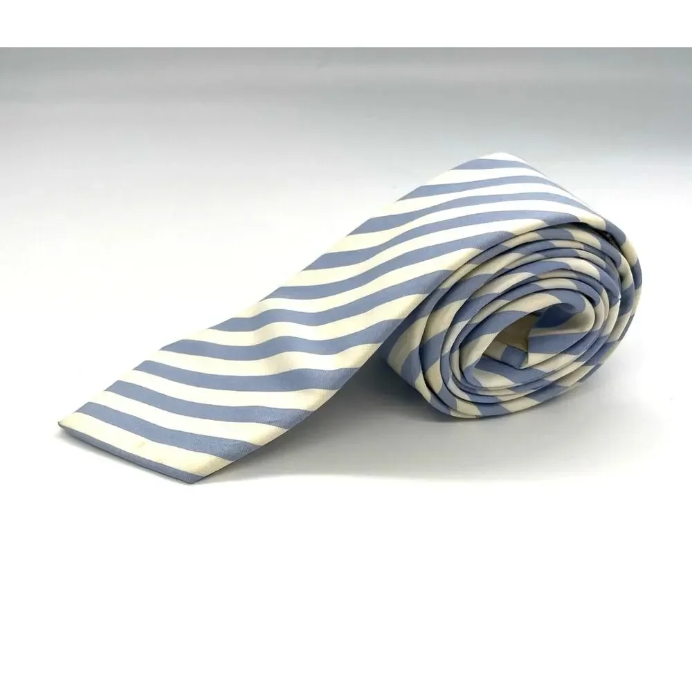 Gucci Cotton Blue & Cream Repp Necktie 56” L 3” Wide Tie Made in Italy